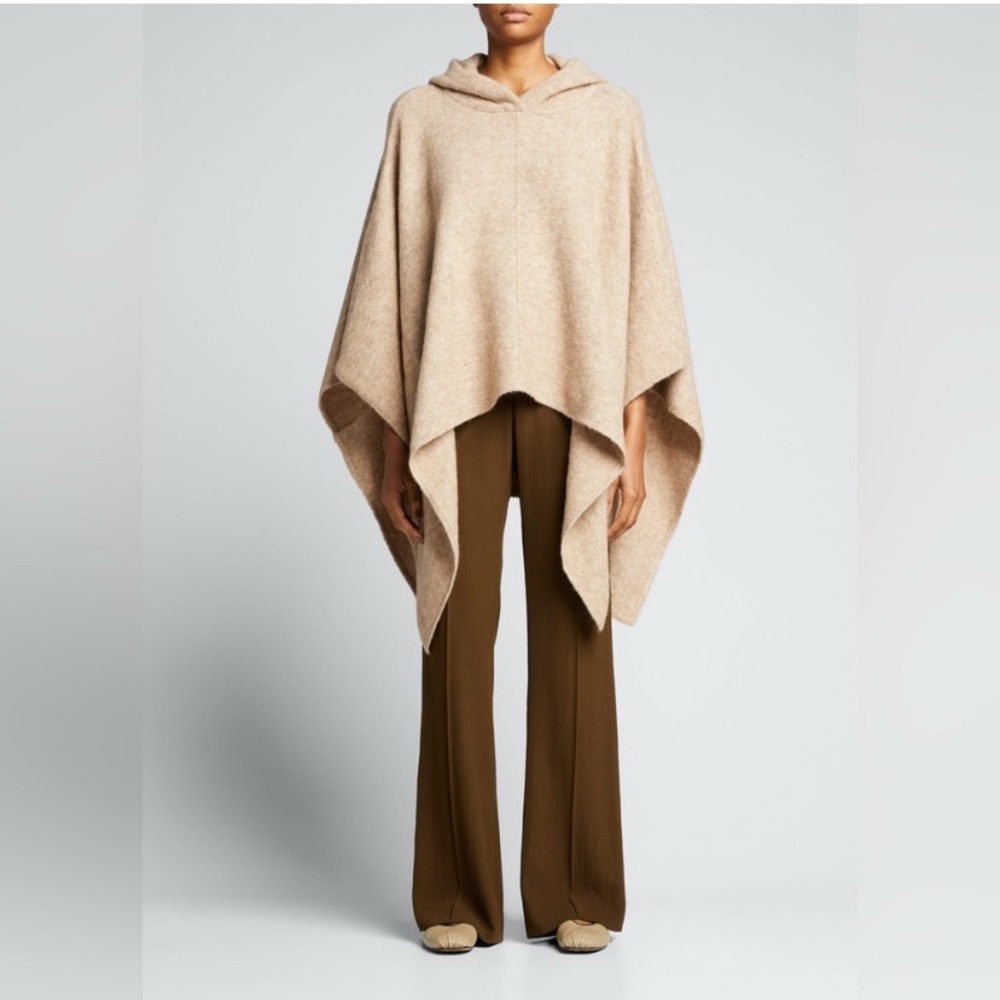 Alice + Olivia Poncho Wool Hooded Pullover Knit Oatmeal Sweater Medium Large - Picture 4 of 13